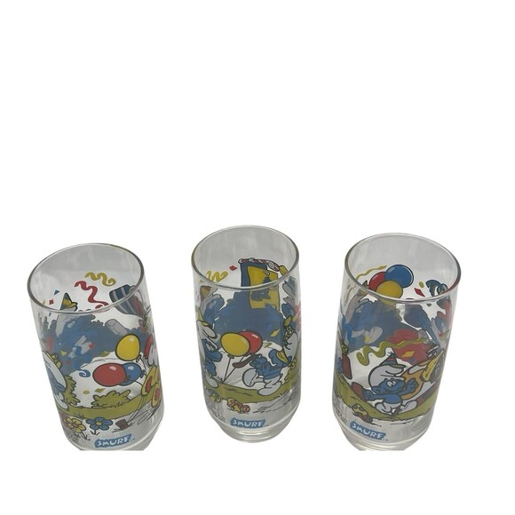 Vtg Smurf Glasses Cups Hardee's Peyo 1983 Tumblers Papa Handy Clumsy Lot of 3 - Picture 4 of 16